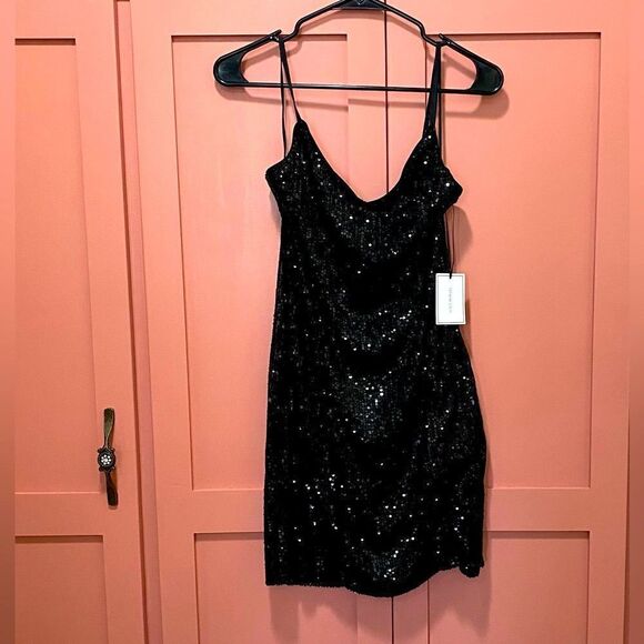 1.STATE Black Sequin Mini Dress Size 8 NWT Party Holiday Cocktail Glam - Picture 4 of 13